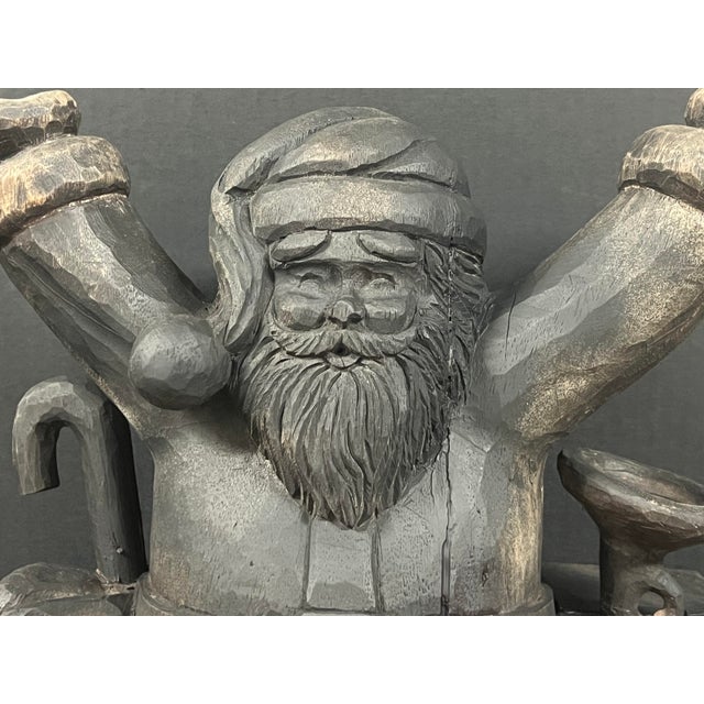 Vintage Hand Carved Wooden Santa Claus Paper Mache Molding Block Sculpture For Sale - Image 4 of 10