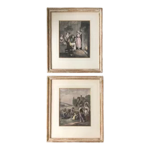 1950’s Gallery Wall Collection-2 Vintage Traditional Colored Engravings August & December NYLabel -Set of 2