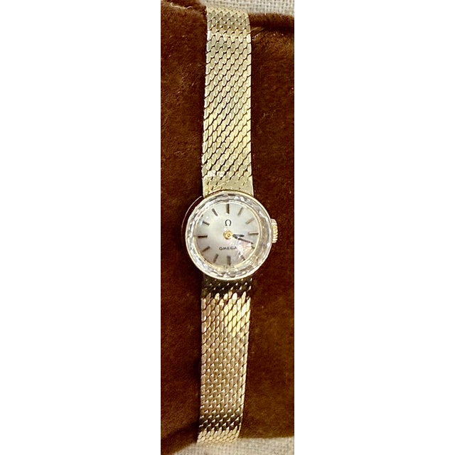 Rare Vintage 14 Karat Gold Ladies Omega Dress Wristwatch, Circa 1968 With Manual Wind-Up & Woven Gold Mesh Band by Premier Swiss Maker Omega For Sale - Image 12 of 12
