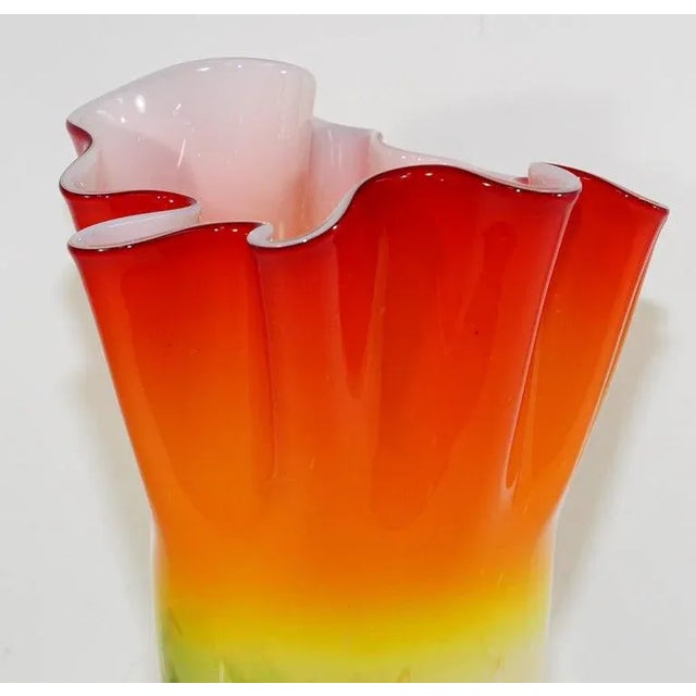 Mid-Century Modern Mid 20th Century Murano Orange Freeform Handkerchief Footed Vase For Sale - Image 3 of 13