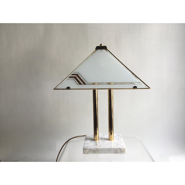 Vintage Table Lamp in Marble Brass and Glass, 1980s For Sale - Image 3 of 8