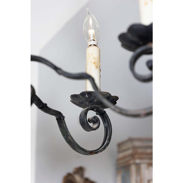 Metal Mid 20th Century French Wrought Iron Chandeliers For Sale - Image 7 of 8