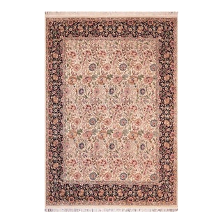 Shabby Chic 1990's Floral Pak-Persian Beige/Blue Wool Rug - 8'1'' X 10'0'' For Sale