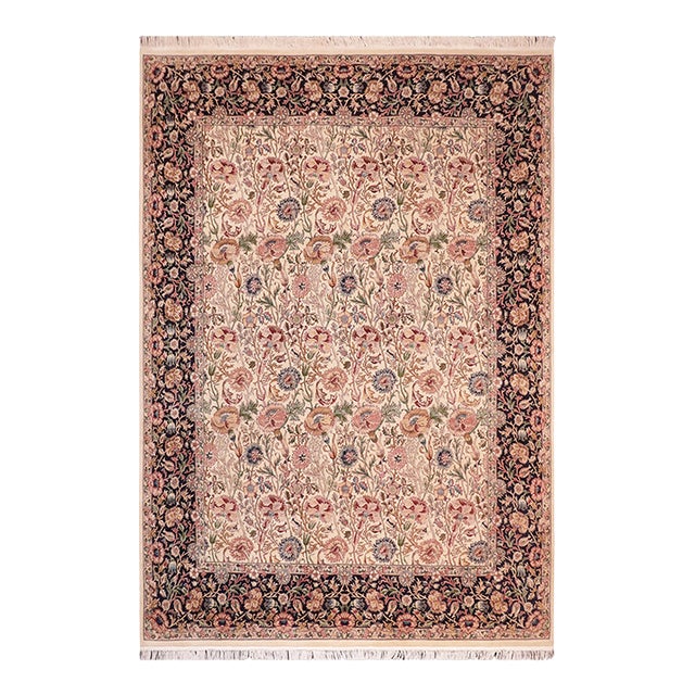 Shabby Chic 1990's Floral Pak-Persian Beige/Blue Wool Rug - 8'1'' X 10'0'' For Sale