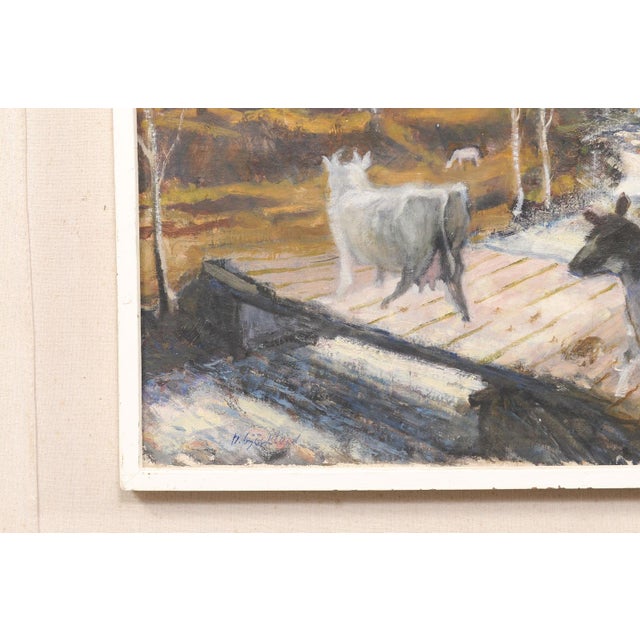 A Swedish pastoral Nordic countryside signed painting from the second half of the 20th century. This vintage painting from...