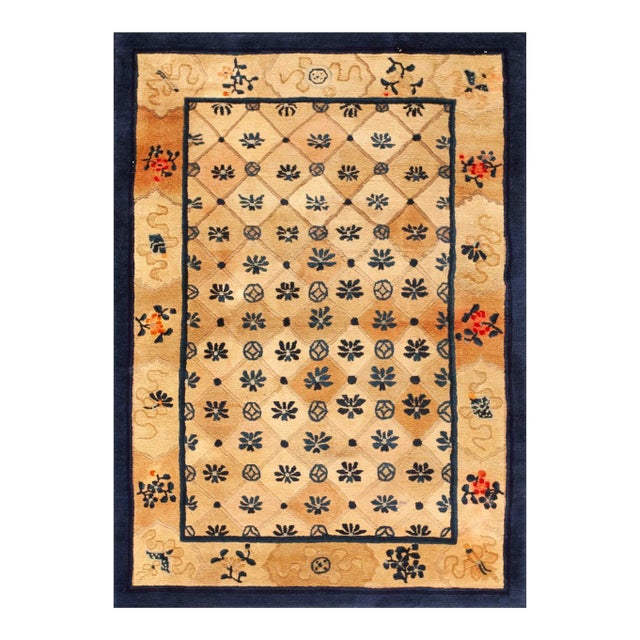 Antique Peking Chinese Allover Geometric Beige 1900s Rug For Sale