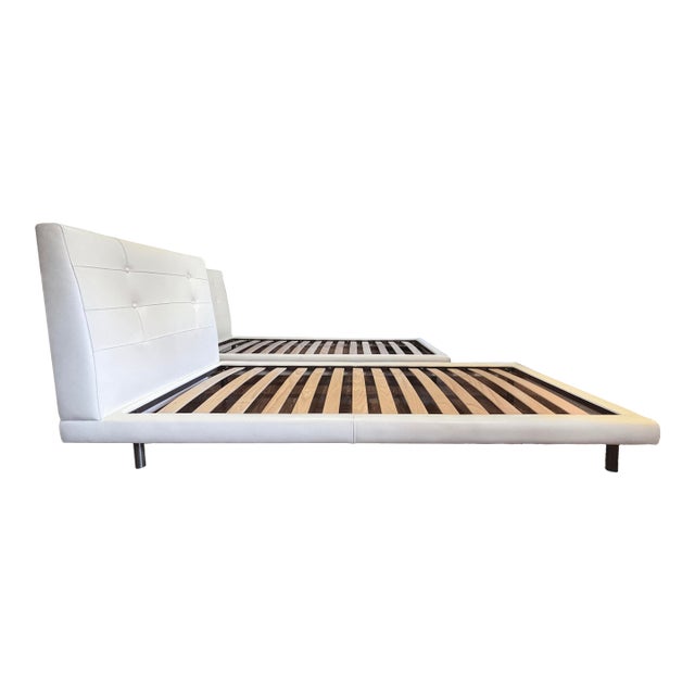 Pair of Extra Long White Leather Twin Bed From DellaRobbia (Unmarked) For Sale