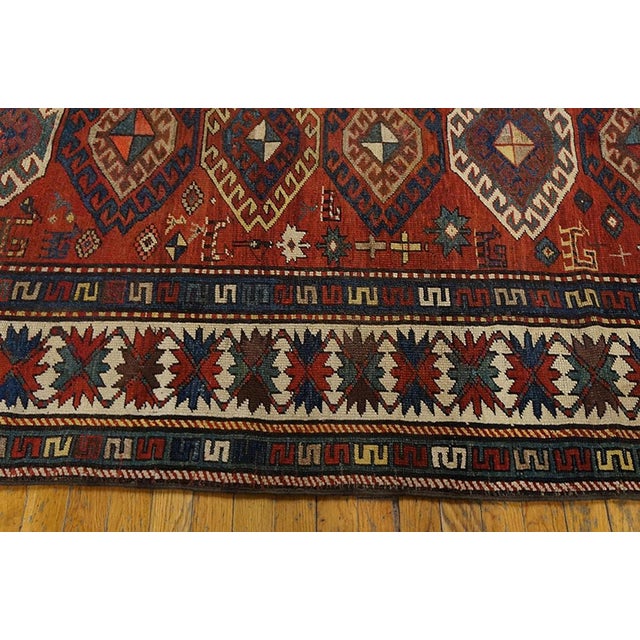 Late 19th Century 1890s Red Diamond Tribal Antique Caucasian Kazak Rug 4'3" X 7'7" Handknotted Wool Carpet For Sale - Image 5 of 5