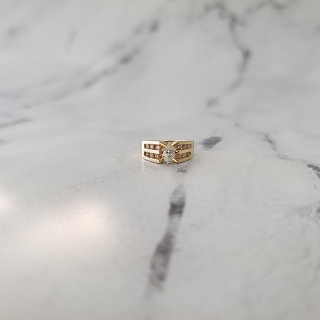 Marquise Diamond Center with Two-Rows of Diamond Accents, Size 7 For Sale - Image 4 of 5