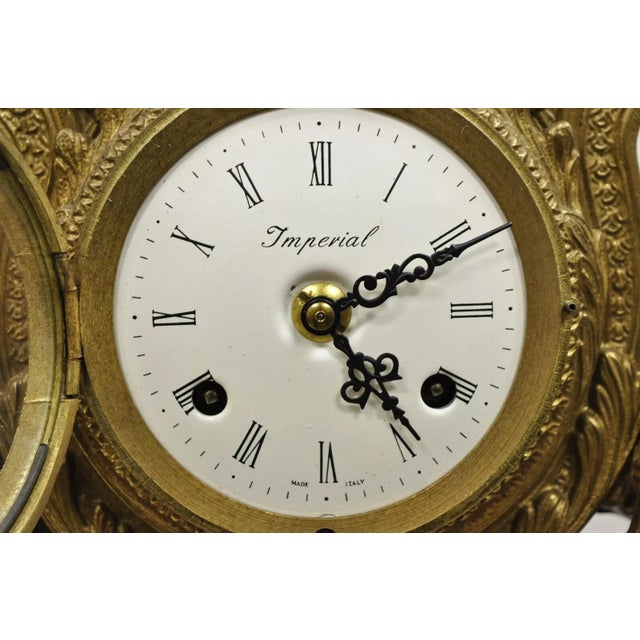 Brass Vintage French Louis XV Style Brevetatto Italy Brass Marble Figural Cherub Clock For Sale - Image 8 of 12