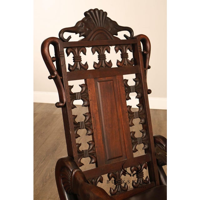 Exceptional 19th Century Anglo-Indian / Burmese Colonial Figural Carved Hardwood Throne Armchair For Sale - Image 13 of 18