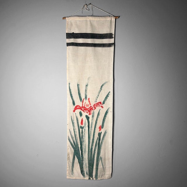 Shōwa Era Wall Decoration with Hand-Painted Iris, Japan, 1950s For Sale - Image 10 of 10