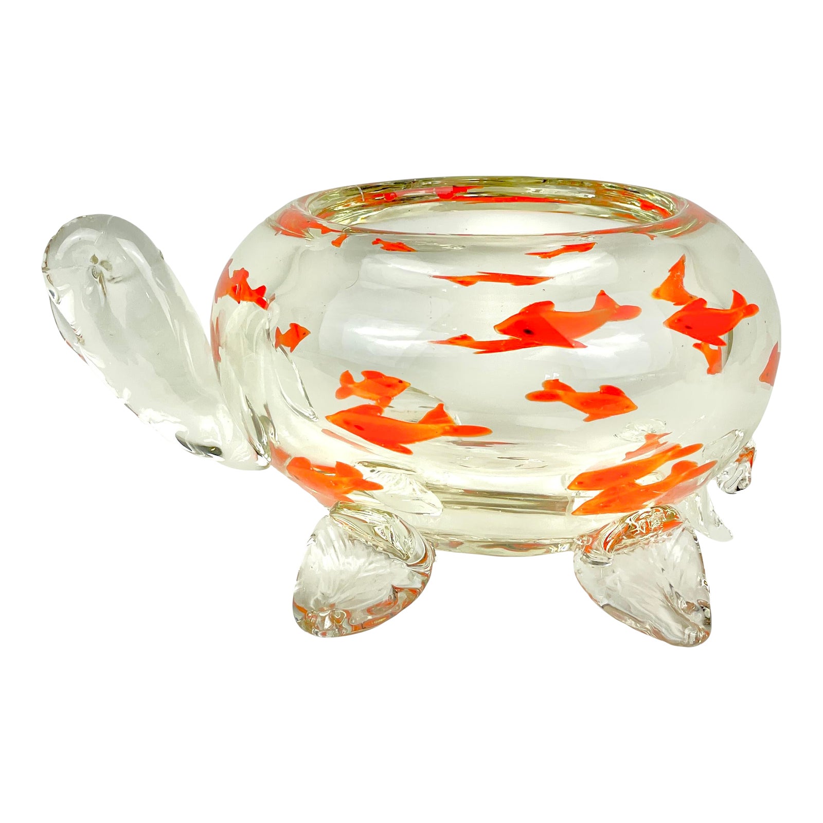 1960s Vintage Handblown Glass Turtle Bowl With Goldfish Chairish
