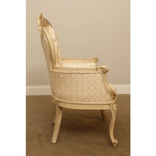 French Louis XV Style Vintage Pair Cream Painted Tufted Fire Side Chairs For Sale - Image 11 of 13