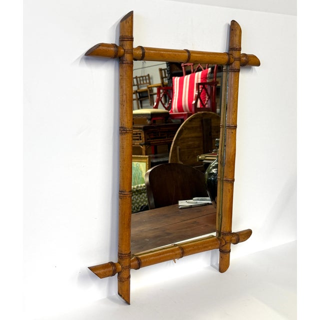 French Provincial 1930s French Faux Bamboo Mirror 17" X 23" For Sale - Image 3 of 3