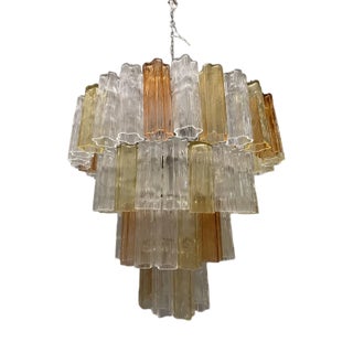 Large Multicolored Murano Glass Tube Tronchi Chandelier, 1970s For Sale