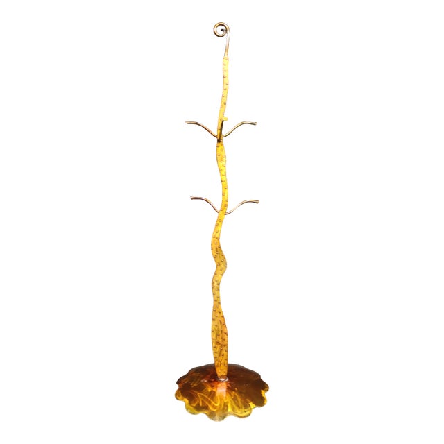 Mid-Century Sculptural Gilt Metal Coat Rack With Leaf-Form Base For Sale