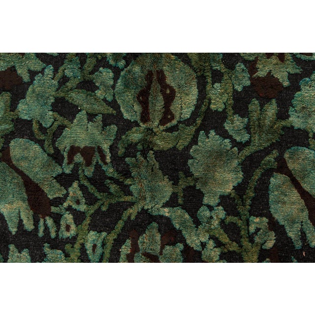 Contemporary floral green and black European inspired Tibetan rug by Doris Leslie Blau. Size: 7'10" × 9'7" (238 × 292 cm)....