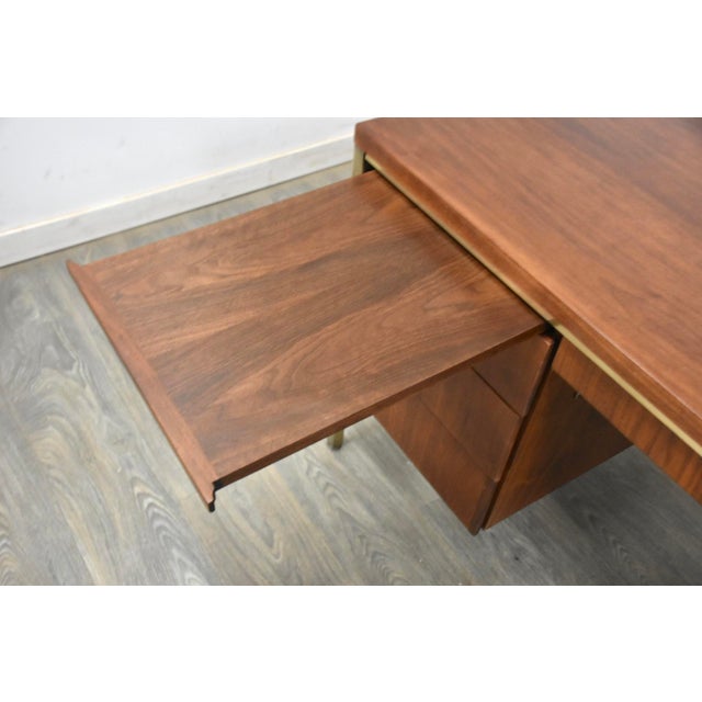 1960s 1960s Refinished Walnut and Brass Desk by Alma For Sale - Image 5 of 11