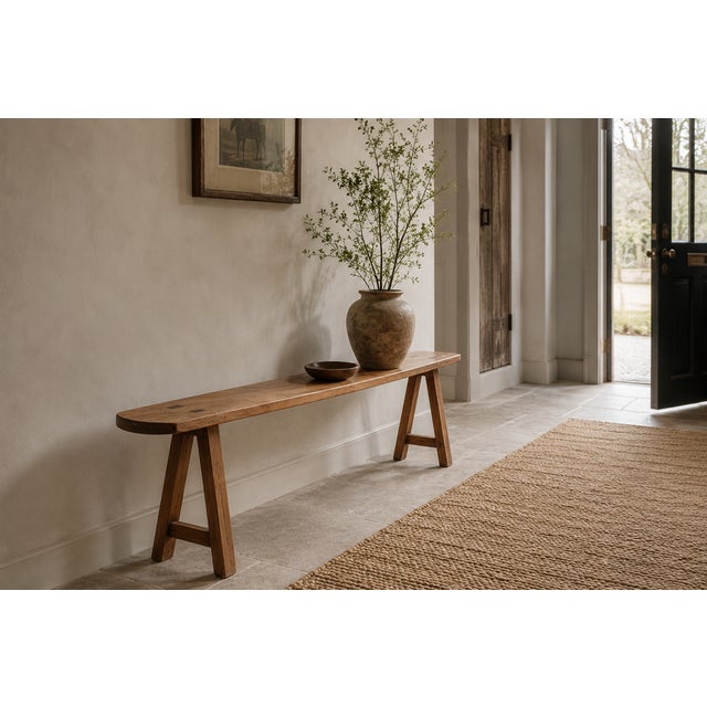 Antique French Cherry Wood Bench, 1800s For Sale - Image 3 of 6
