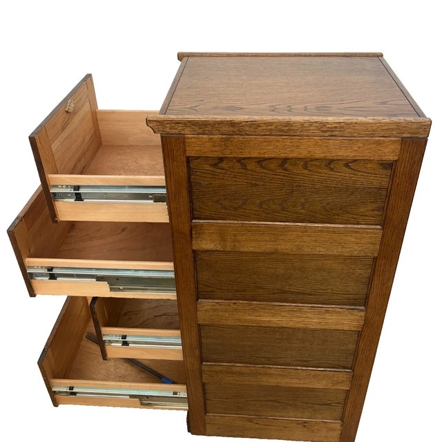 Vintage Tiger Oak File Cabinet Four Drawers One Locks Paneled Sides Legal SIze For Sale In Palm Springs - Image 6 of 12
