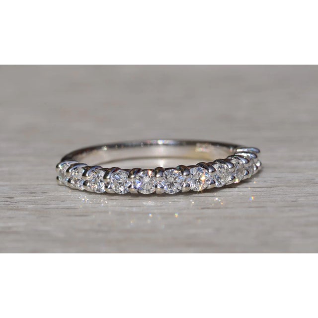 Contemporary The Belarose: Ladies 14K White Gold Shared Prong Diamond Wedding Band For Sale - Image 3 of 10