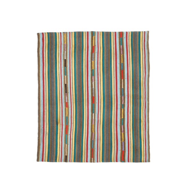 Vintage Turkish Oushak Handmade Wool Cotton Green Kilim Area Rug For Sale - Image 11 of 11