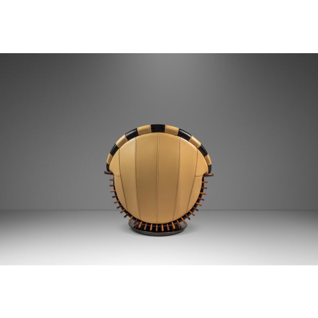 2000 - 2009 Rare Art Deco Organic Modern "Luxor" Armchair / Lounge Chair in Leather, Spruce & Palmwood Attributed to Pacific Green, Australia, C. 2000s For Sale - Image 5 of 18