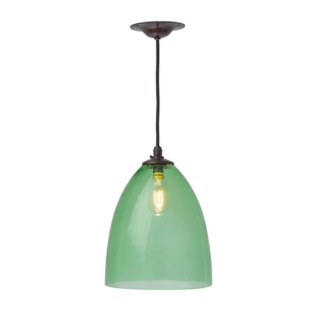 Vintage Green Havana Pendant Large - shown with antique bronze metalwork & black cable. Hand-blown glass shade...