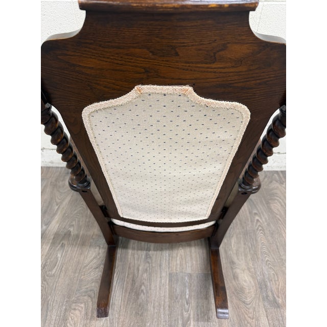 Vintage Jacobean Revival or Tudor Style Barley Twist Oak Armchair and Rocker Set For Sale - Image 16 of 17