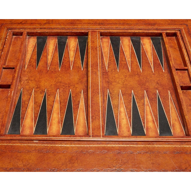 Brown Vintage Maitland-Smith Leather-Wrapped Regency-Style Games Table W/Brass Paw Feet For Sale - Image 8 of 10