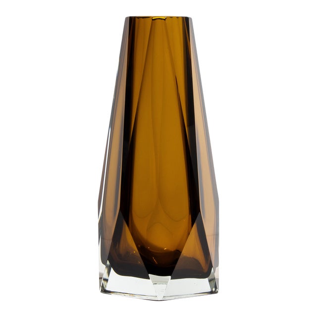 Hand Blown Murano Goccia Vase With Wide Bottom in Tobacco For Sale