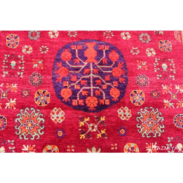 Nazmiyal Collection Vibrant Vintage Silk Pomegranate Khotan Rug For Sale - Image 13 of 13
