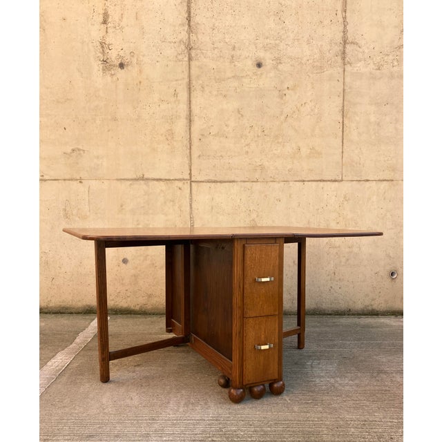 Large Oak Drop Leaf Dining Table with Long Drawers, 1940s For Sale - Image 10 of 10