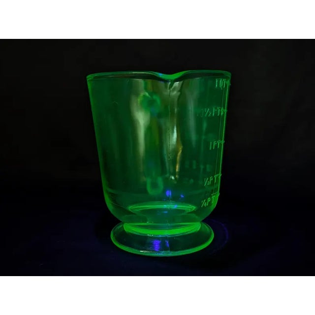 Vintage Depression Uranium Glass Footed Measuring Cup For Sale In Philadelphia - Image 6 of 14