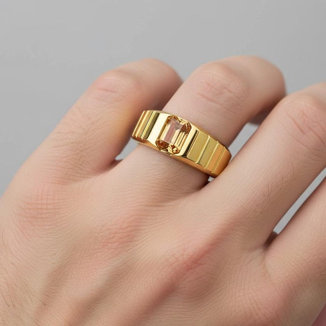 Not Yet Made - Made To Order Citrine Solitaire Ring for Men Silver, Gold, Size 9.5 For Sale - Image 5 of 6