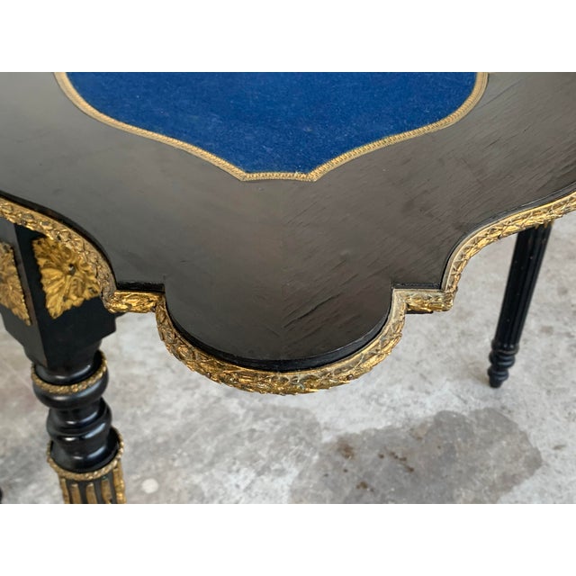 19th Century French Ebonized Folding Card Table With Bronze Mounts For Sale - Image 6 of 13