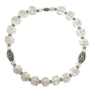 1930s Art Deco Colourless Glass Beads and Paste Vintage Necklace For Sale