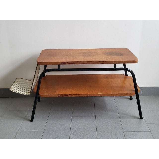 Vintage Coffee Table with Magazine Rack in Steel and Beech Wood, 1950s For Sale - Image 14 of 15