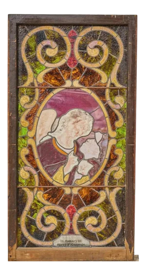 Large Antique Angel Slag Glass Window Panel