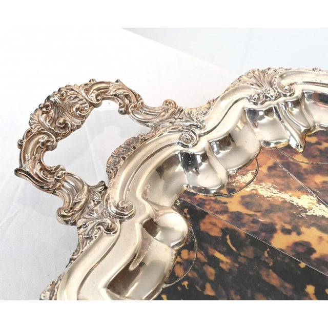 Gorgeous Victorian silver plate butlers tray with faux tortoiseshell finish - Antique silver plate is in great shape with...