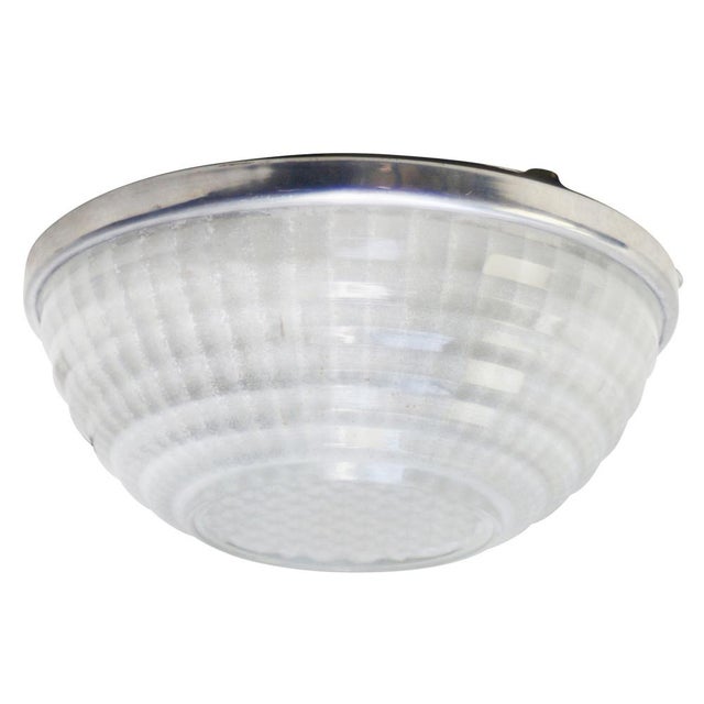 Vintage Aluminium and Clear Cut Glass Flush Mount from Holophane, France, 1950s For Sale - Image 9 of 9