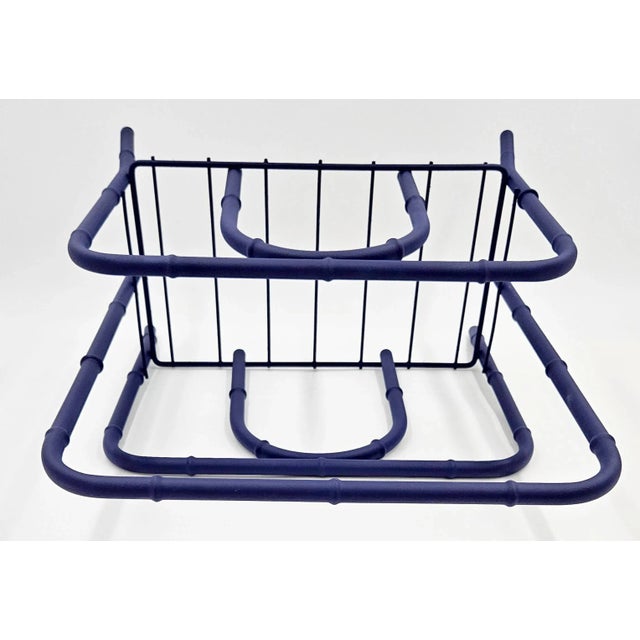Navy Blue Faux Bois Bamboo Magazine Rack 1950s | Chairish