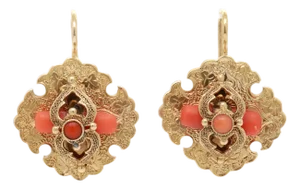 Antique Victorian 14k Gold & Red Coral Earrings