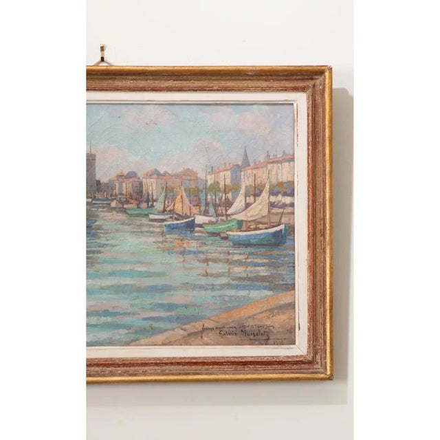 French Vintage Framed Seaside Oil Painting For Sale - Image 4 of 10