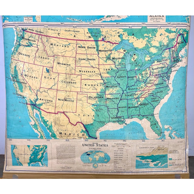 Denoyer-Geppert Vintage 1960’s United States School Wall Map by Denoyer-Geppert For Sale - Image 4 of 12