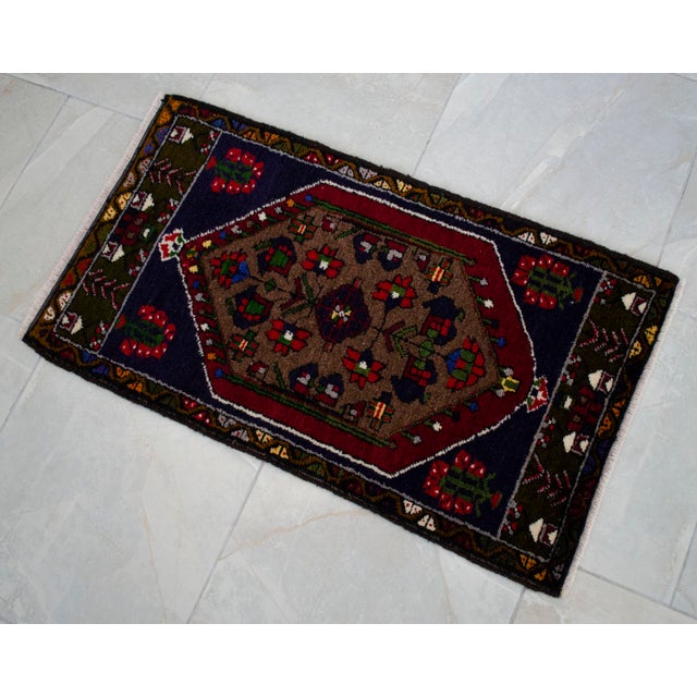 Hand Knotted Small Rug Vintage DoorMat Entry Decor - 20'' X 35'' For Sale - Image 9 of 13