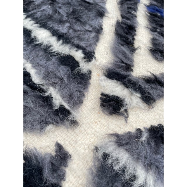 Moroccan Berber Rug Beni Ourain Black Wool Rug For Sale - Image 3 of 7