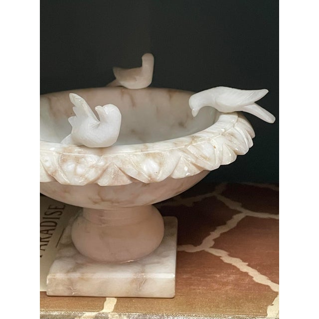 Mid 20th Century Italian Alabaster Bird Bath and Marble Pedestal Bowl