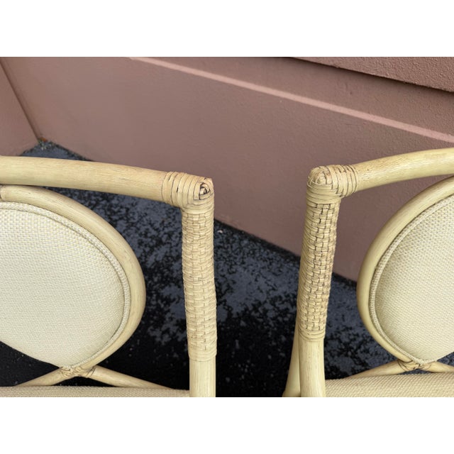 Wood Vintage Ficks Reed Rattan Dining Armchairs With Teardrop Upholstered Backs, a Pair For Sale - Image 7 of 12